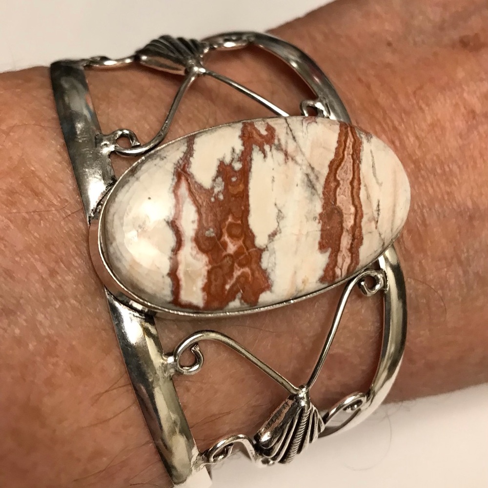 Mexican Luna Lace Stamped 925 Sterling Silver Cuff Bracelet
